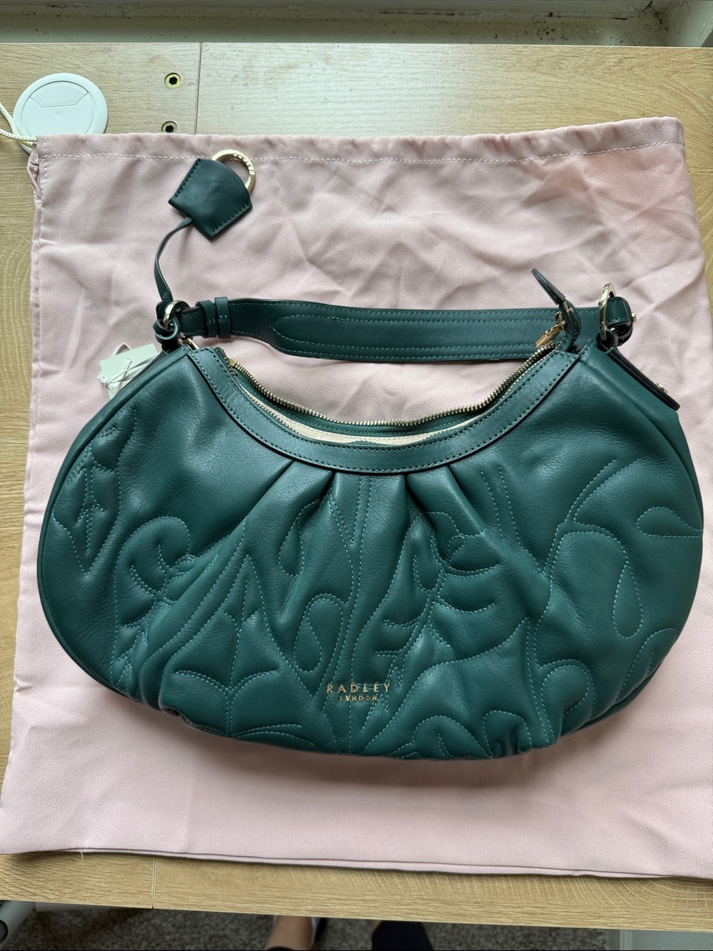 RADLEY LONDON Quilted Leather Shoulder Bag in Teal Green